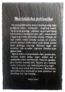 Bridlicová tabuľka s originálnym receptom na slávnu marietálsku polévečku